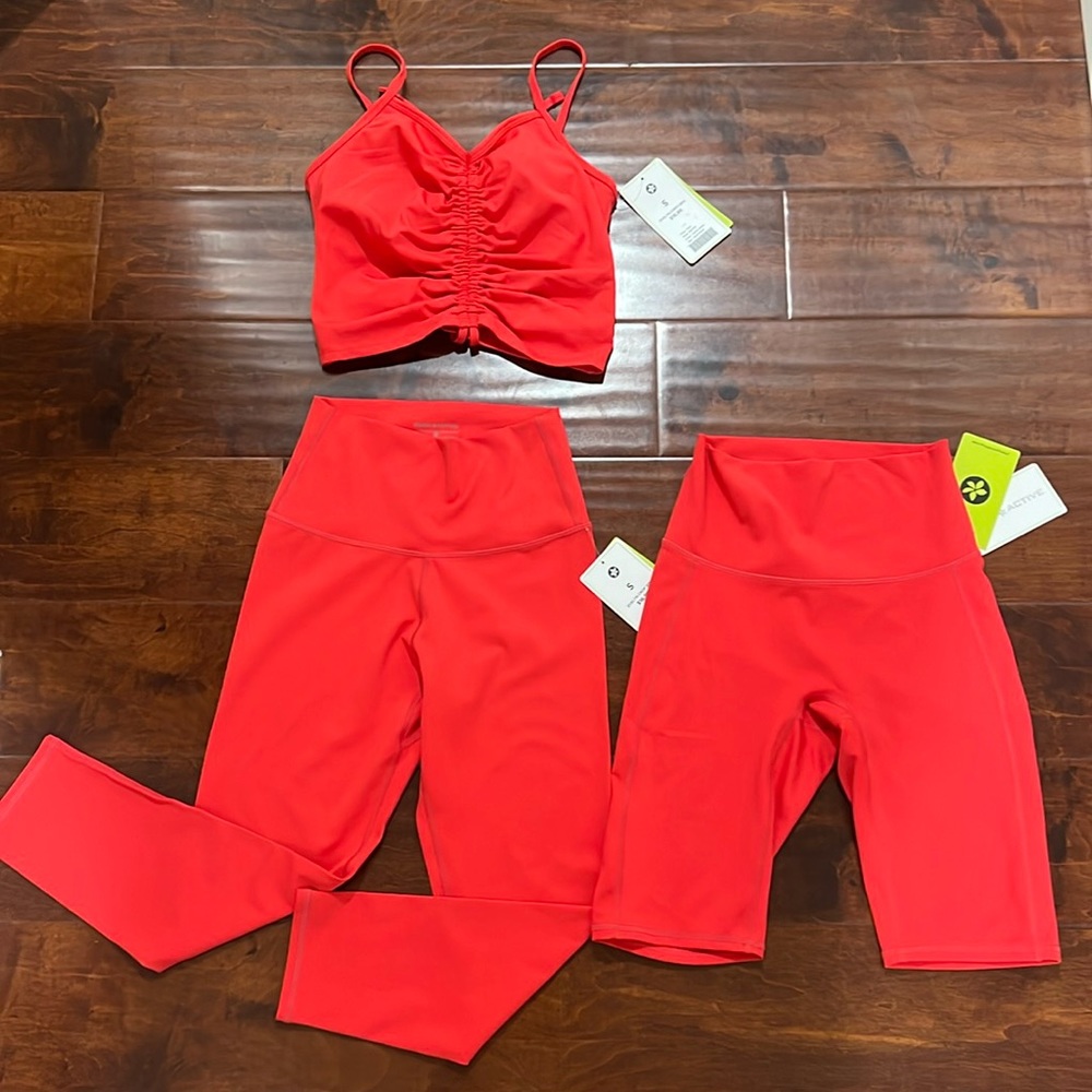 NWOT Papaya Red Leggings and Crop Top Set
